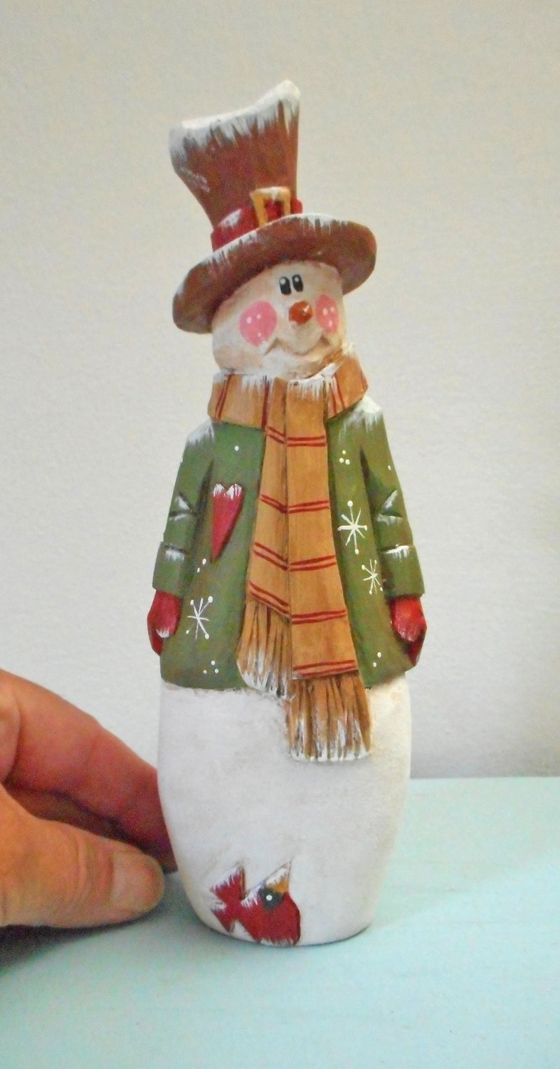Wooden Snowman Decoration with Cardinal