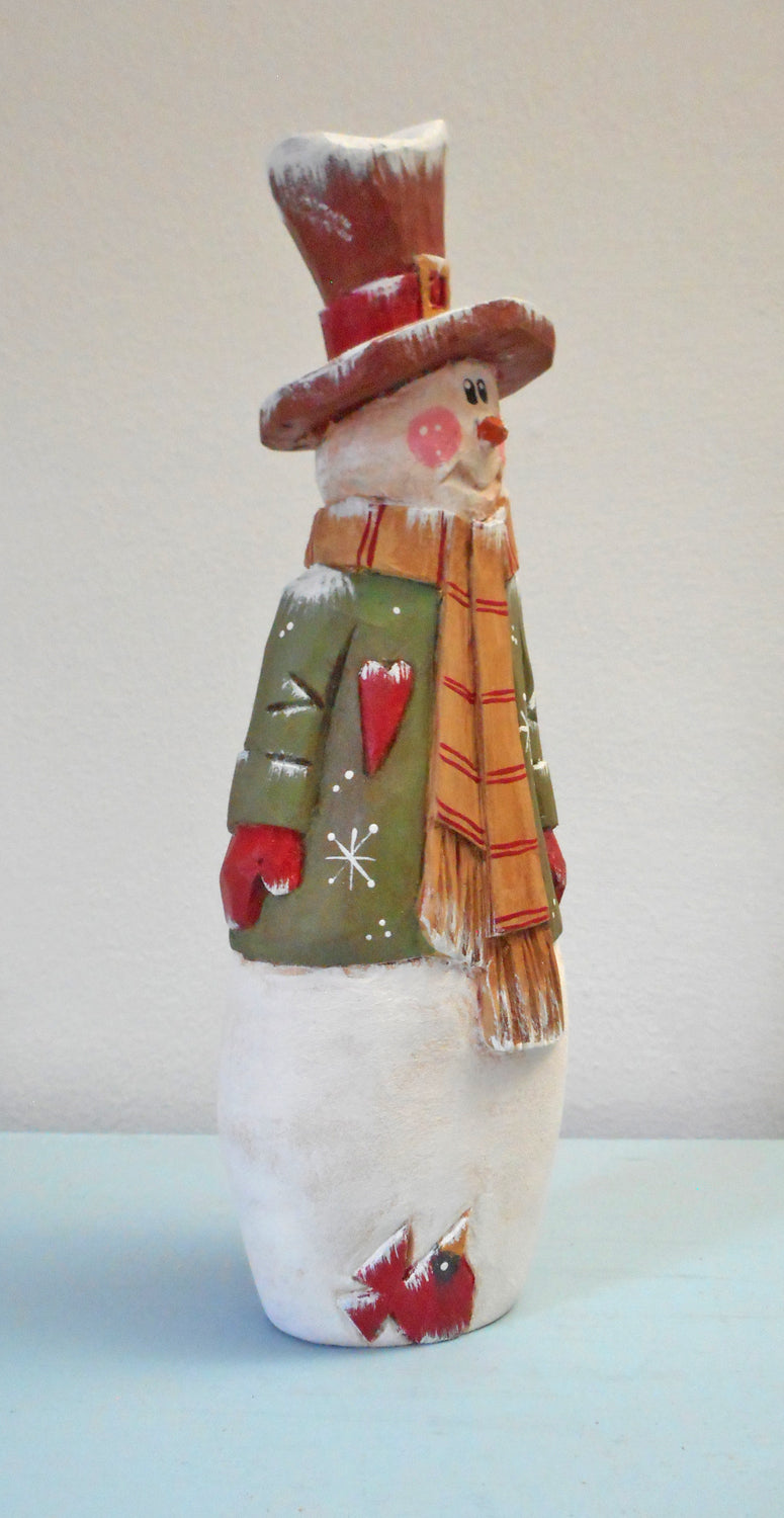 Wooden Snowman Decoration with Cardinal