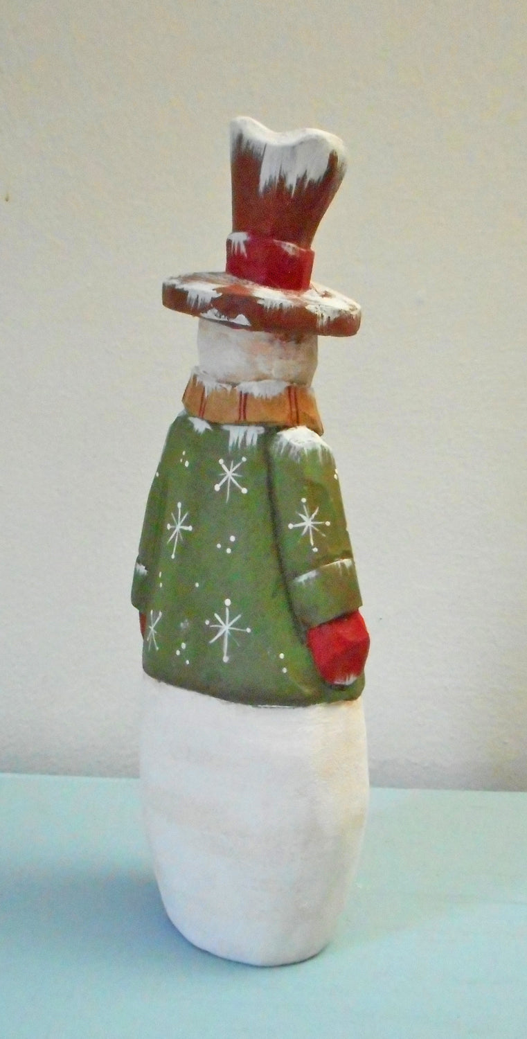 Wooden Snowman Decoration with Cardinal