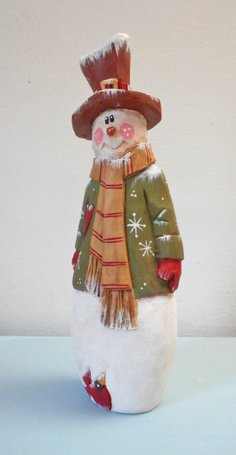 Wooden Snowman Decoration with Cardinal