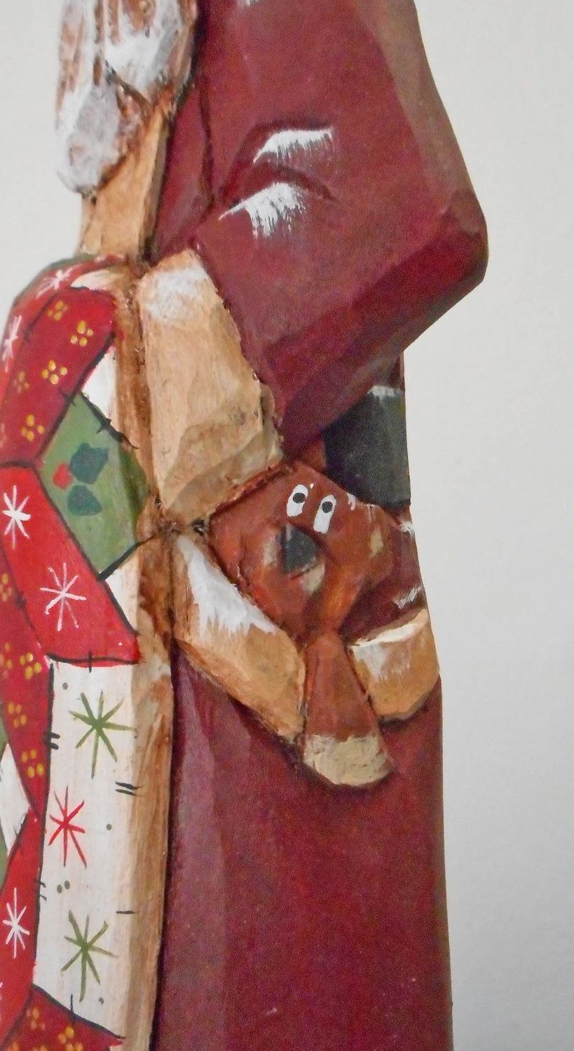 Hand Carved Father Christmas Santa with Quilt