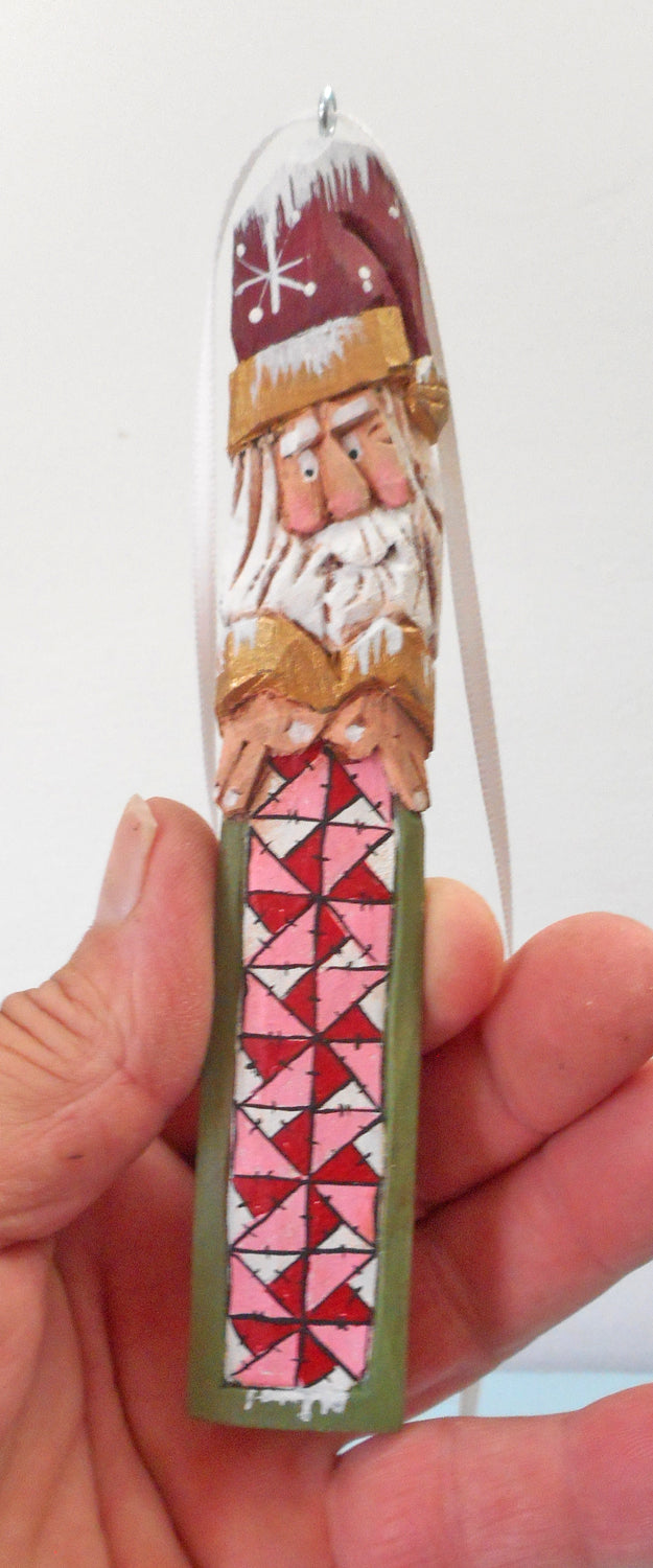 Santa Claus with Flywheel Quilt Tree Ornament