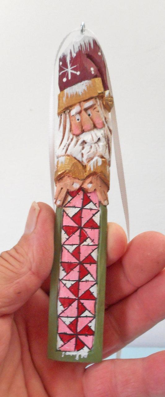 Santa Claus with Flywheel Quilt Tree Ornament