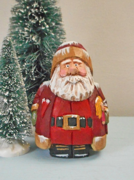 Wooden Chubby Santa Claus with doll