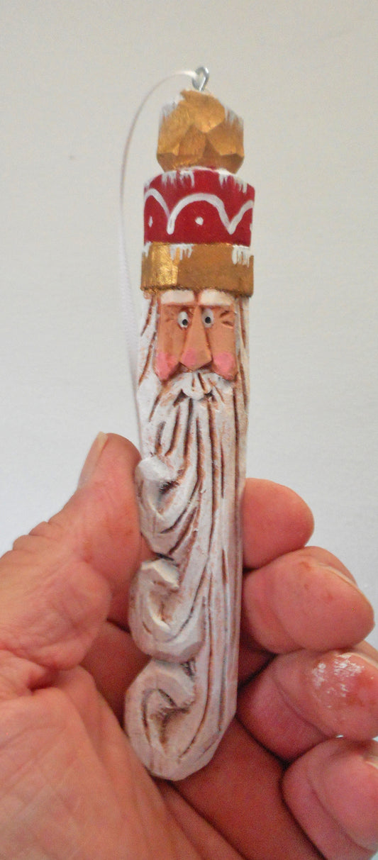 Hand carved Santa Christmas ornament