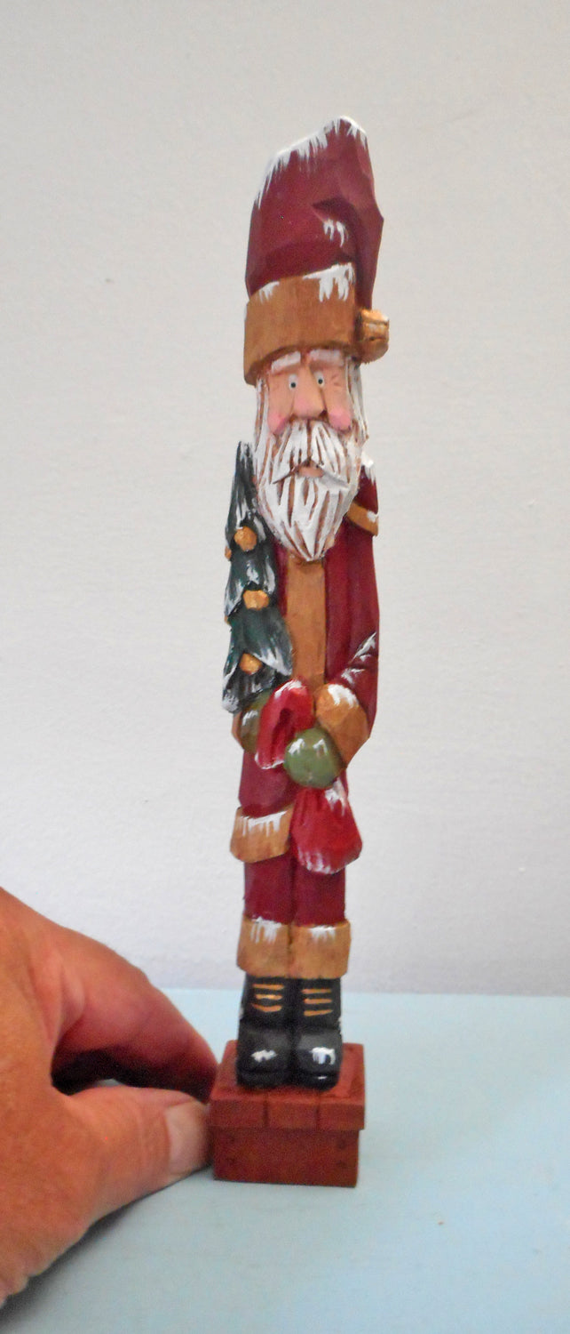 Santa Claus Woodcarving with Tree