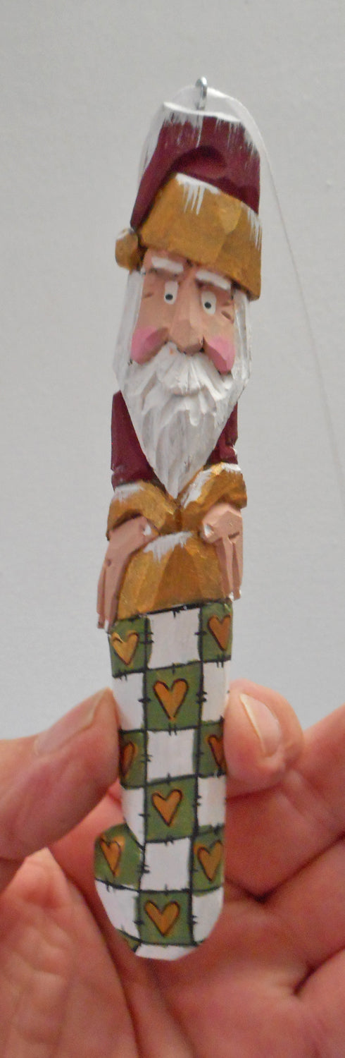 Wooden Santa in Christmas stocking Ornament