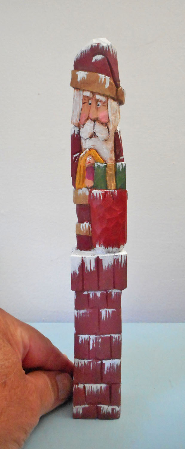 Chimney Pencil Santa Claus Wood Carving