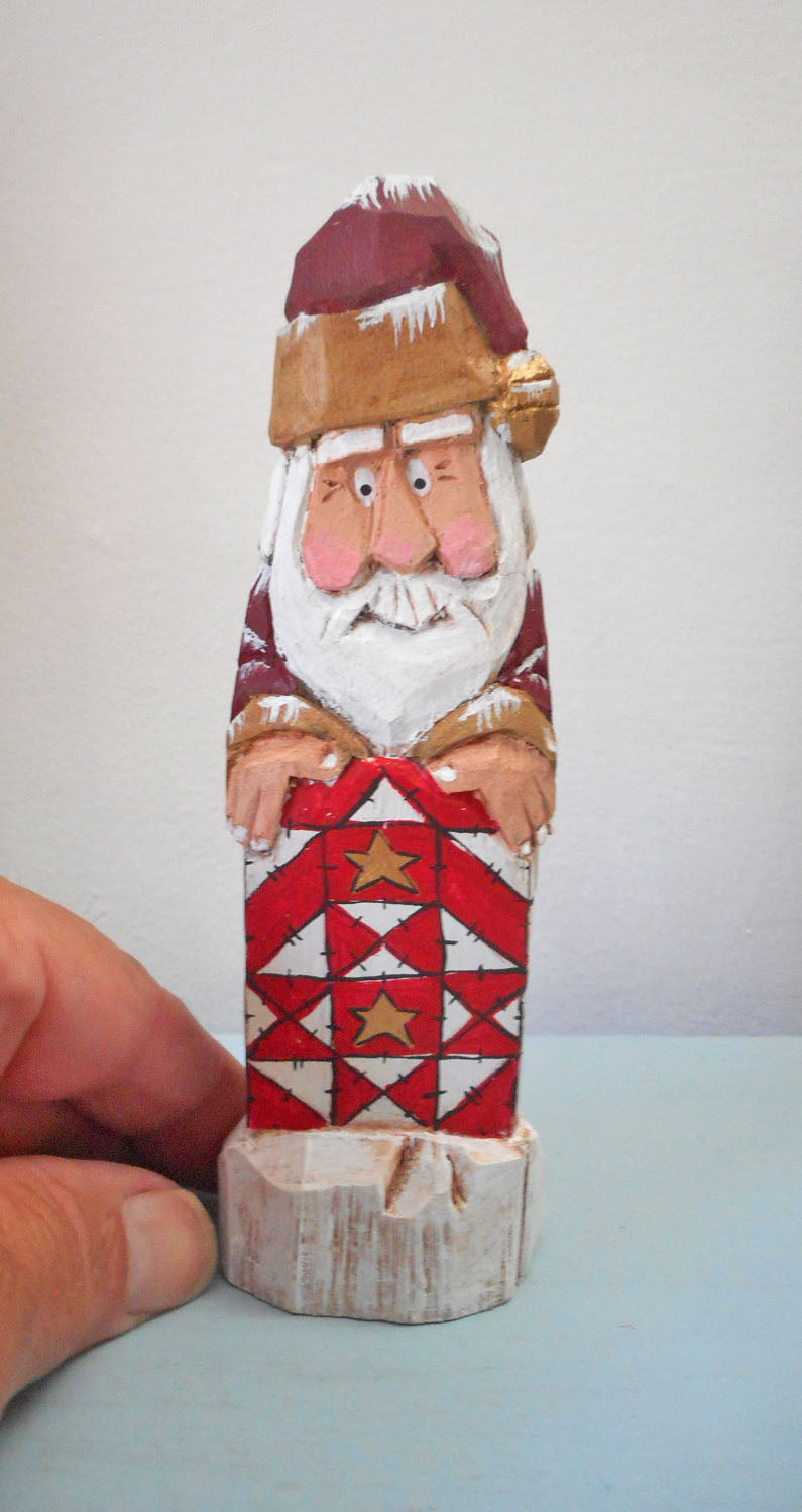 Hand Carved Santa Claus with Barn Quilt