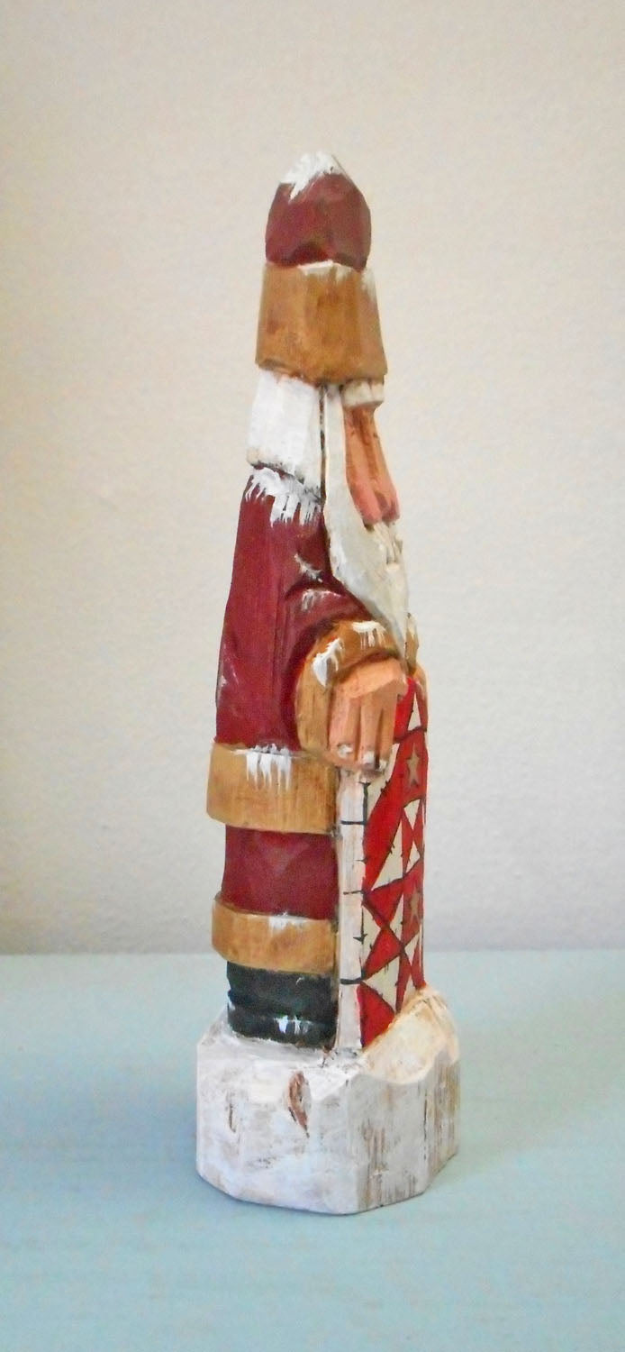Hand Carved Santa Claus with Barn Quilt