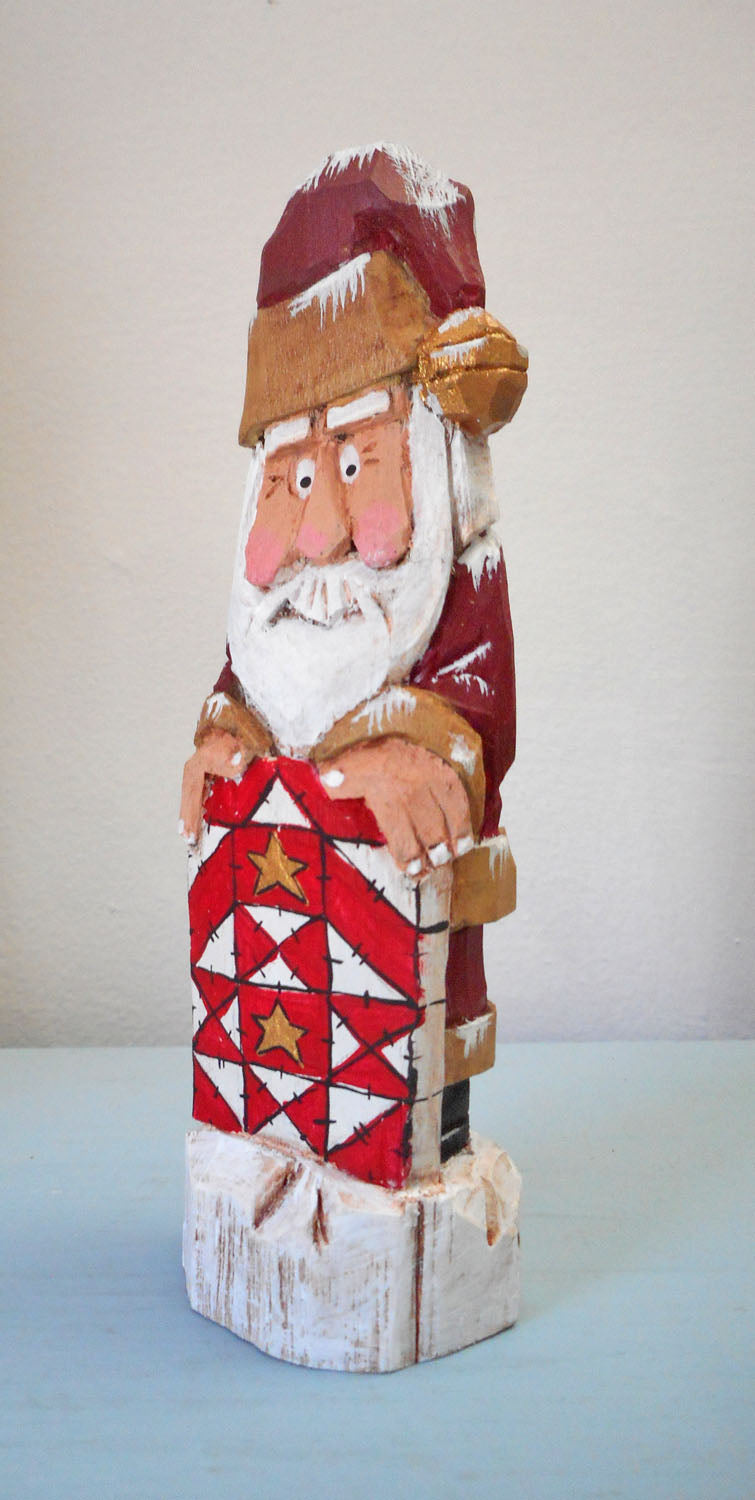 Hand Carved Santa Claus with Barn Quilt