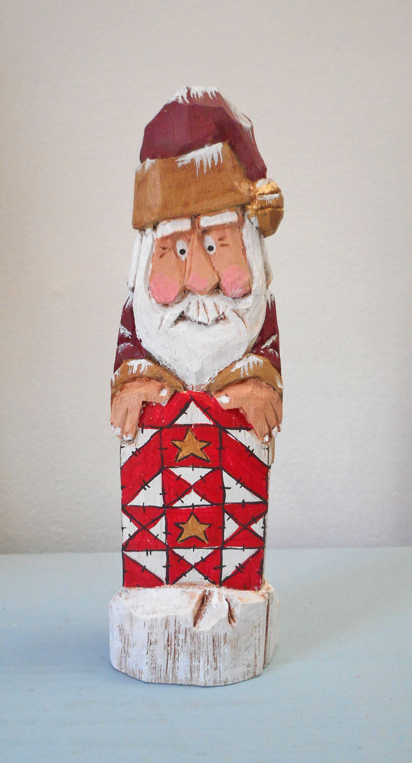 Hand Carved Santa Claus with Barn Quilt
