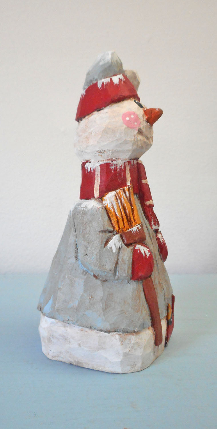 Wooden Snowman with heart and Cardinal decoration