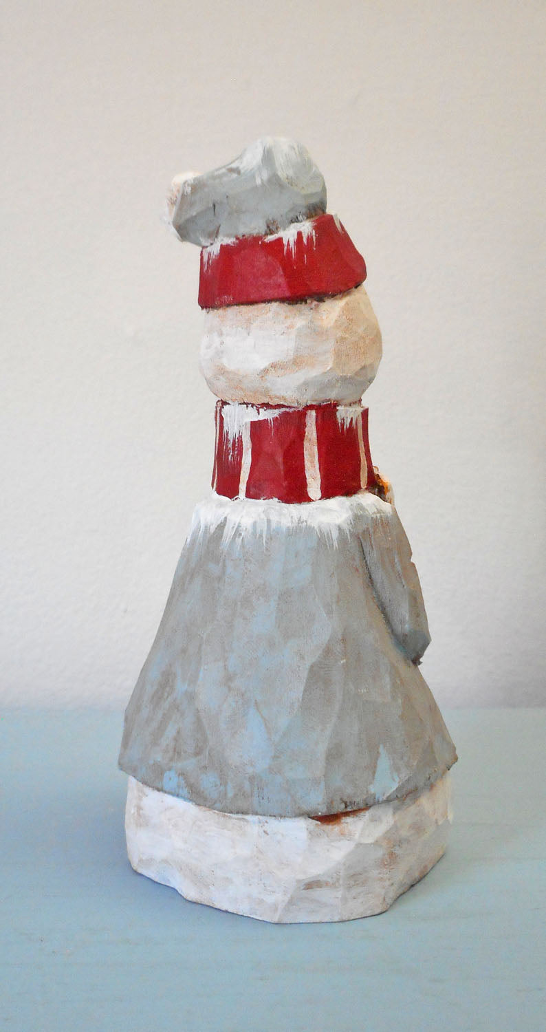 Wooden Snowman with heart and Cardinal decoration
