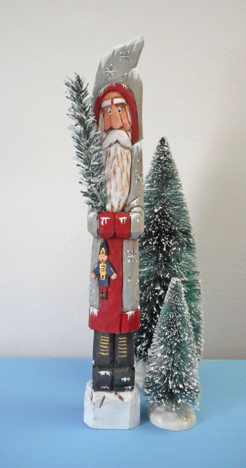 Hand Carved Belsnickle Santa Claus with Tree