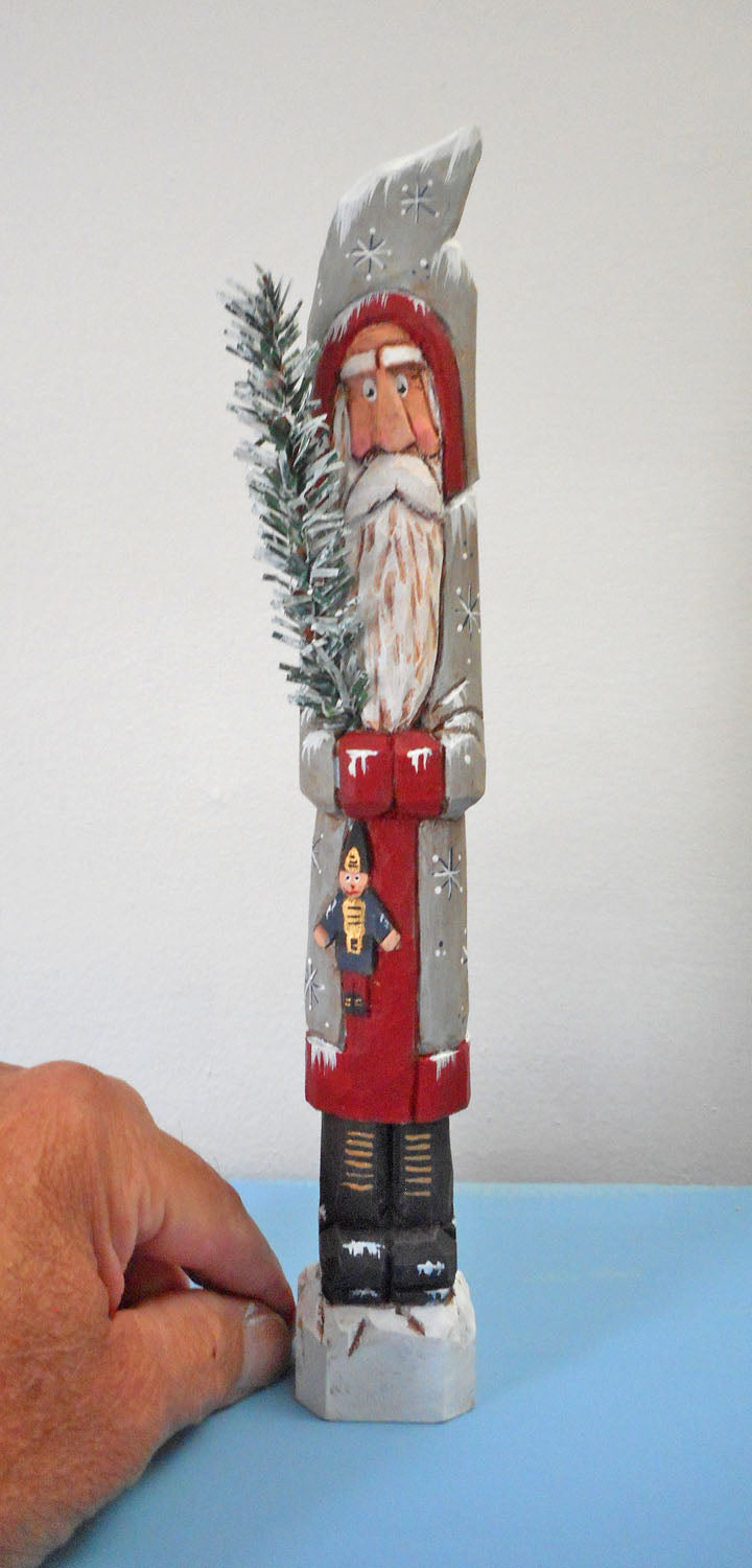 Hand Carved Belsnickle Santa Claus with Tree
