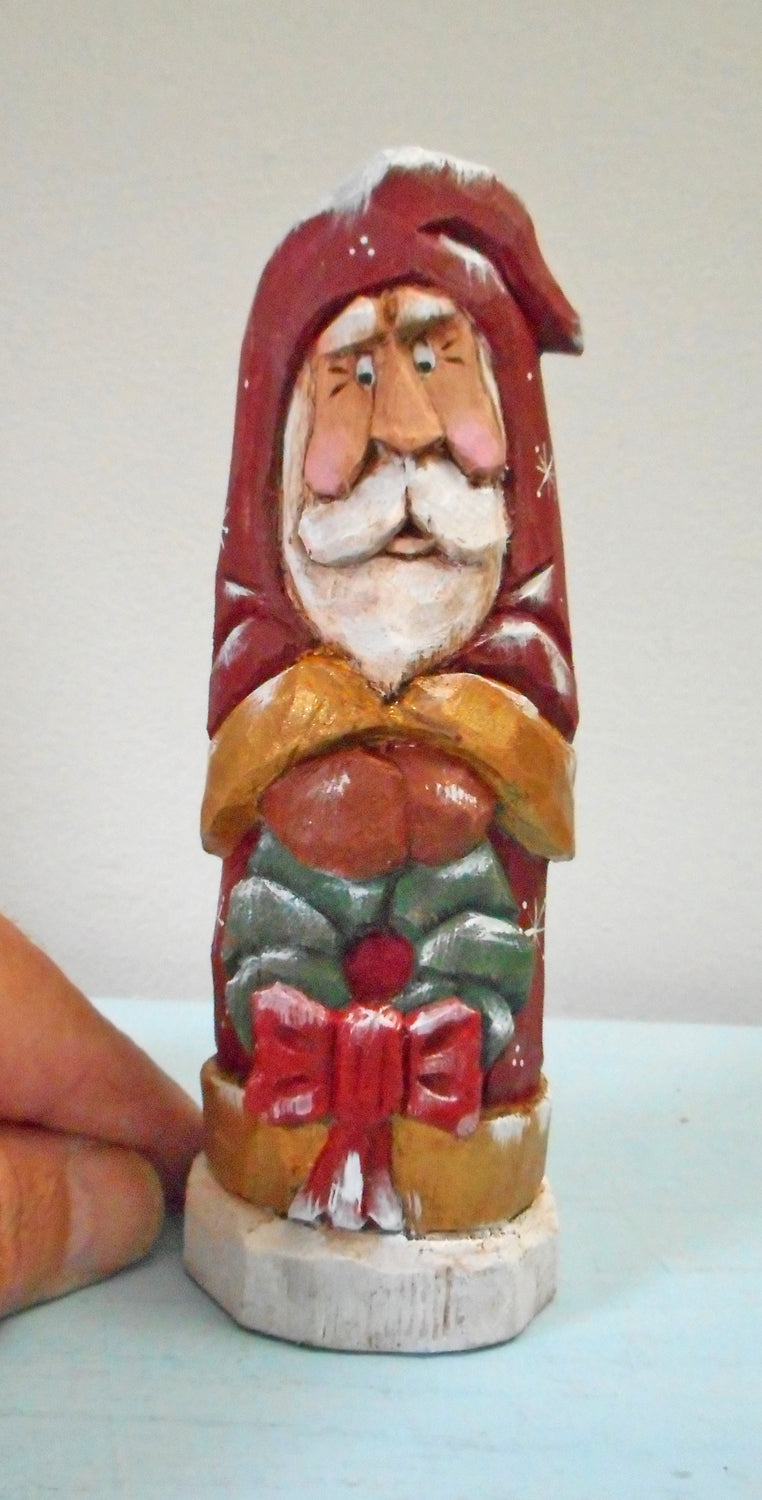 Hand Carved Santa Claus with Wreath