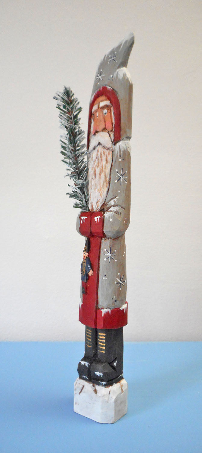 Hand Carved Belsnickle Santa Claus with Tree