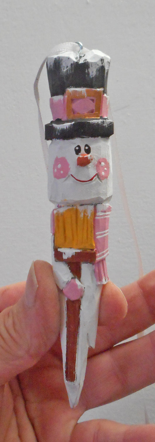 Wood Snowman Folk Art Christmas Ornament