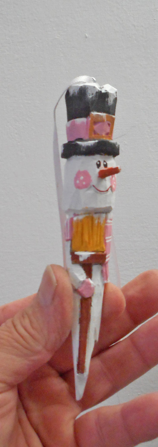 Wood Snowman Folk Art Christmas Ornament