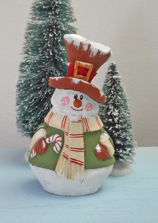 Wooden Folk Art Snowman with Candy Cane