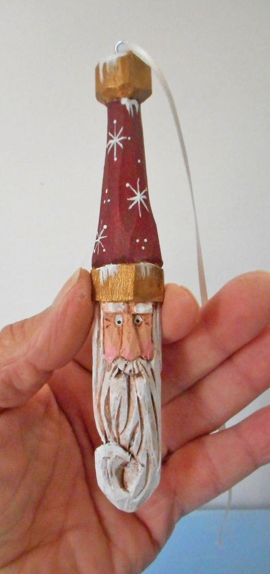 Tall hat Hand Carved Santa Claus Ornament