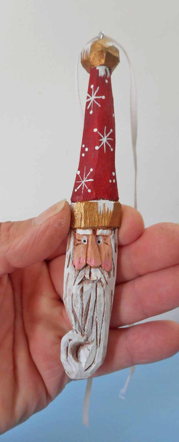 Tall hat Hand Carved Santa Claus Ornament