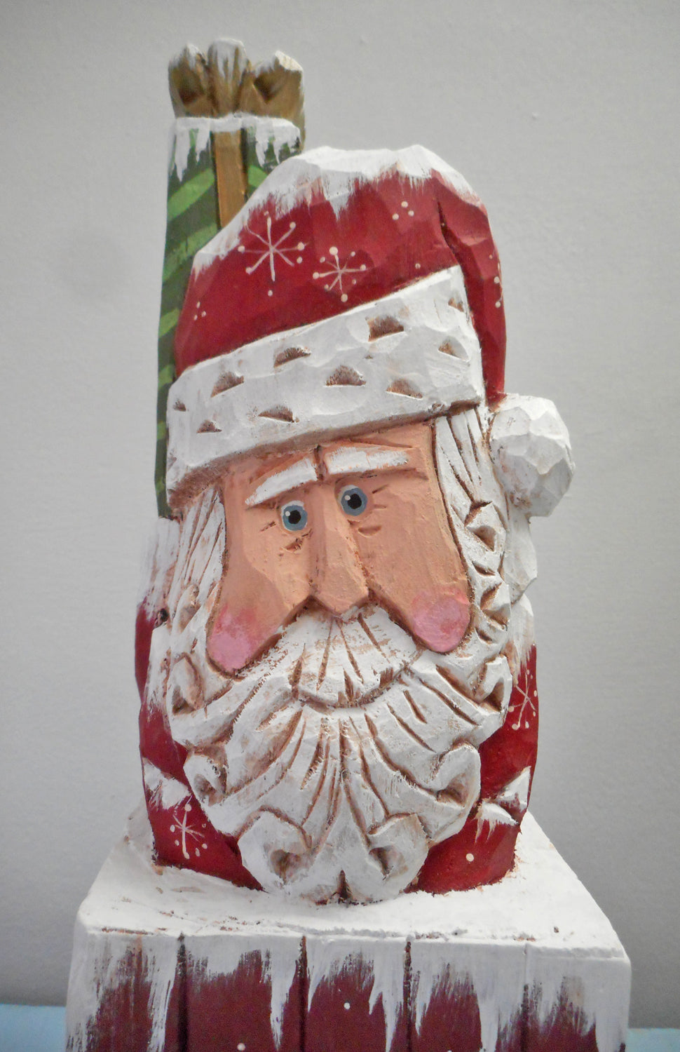 Wood Hand Carved Chimney Santa Claus