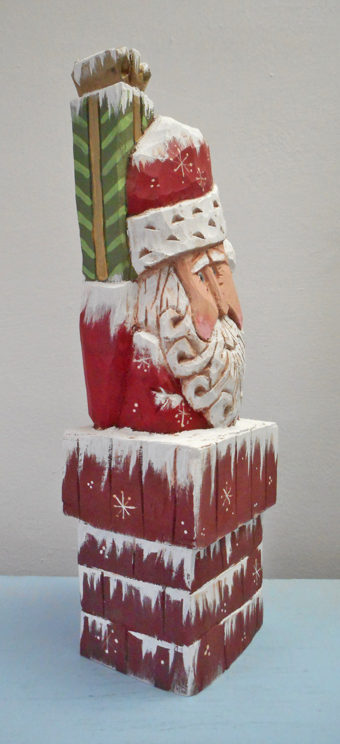 Wood Hand Carved Chimney Santa Claus