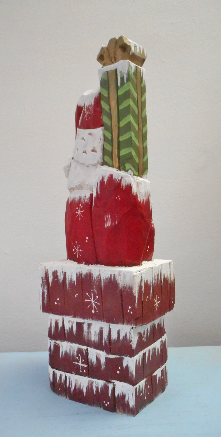 Wood Hand Carved Chimney Santa Claus