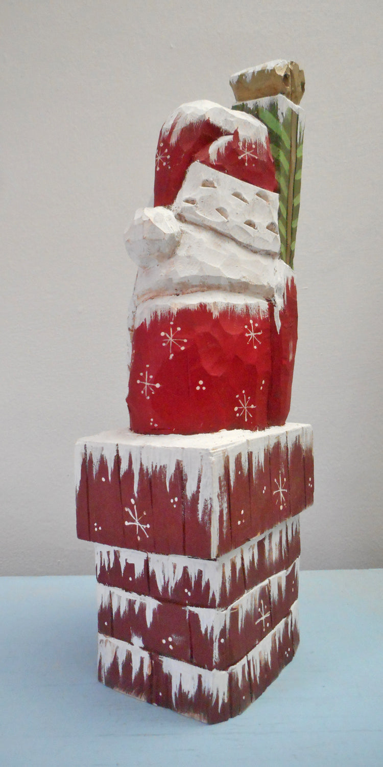 Wood Hand Carved Chimney Santa Claus