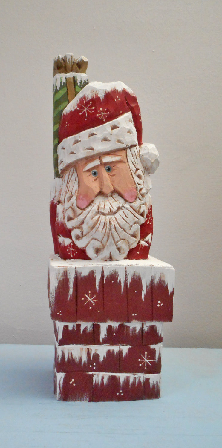 Wood Hand Carved Chimney Santa Claus