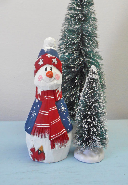 Wooden Folk Art Patriotic Snowman Decoration