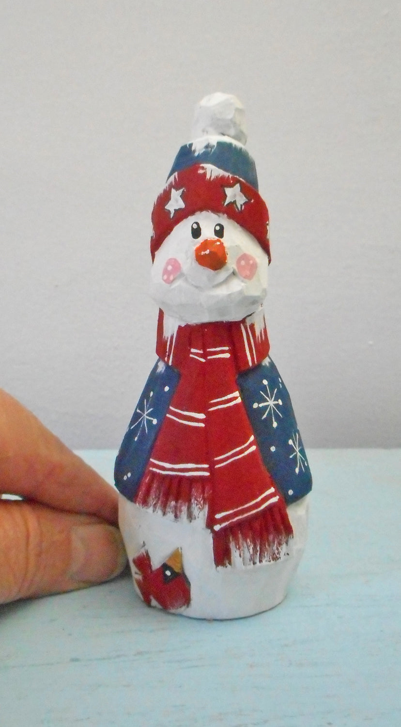 Wooden Folk Art Patriotic Snowman Decoration