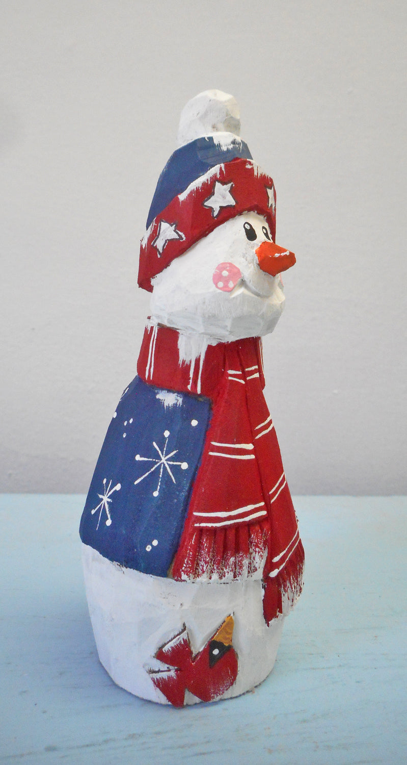 Wooden Folk Art Patriotic Snowman Decoration