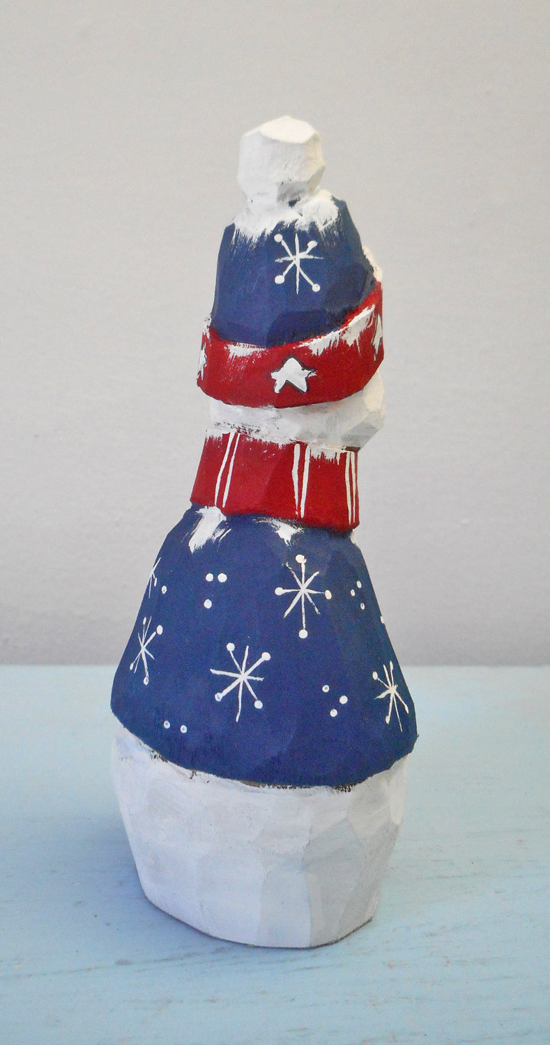Wooden Folk Art Patriotic Snowman Decoration