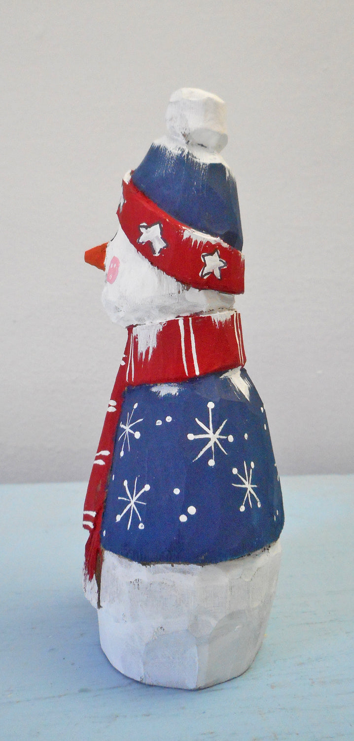 Wooden Folk Art Patriotic Snowman Decoration