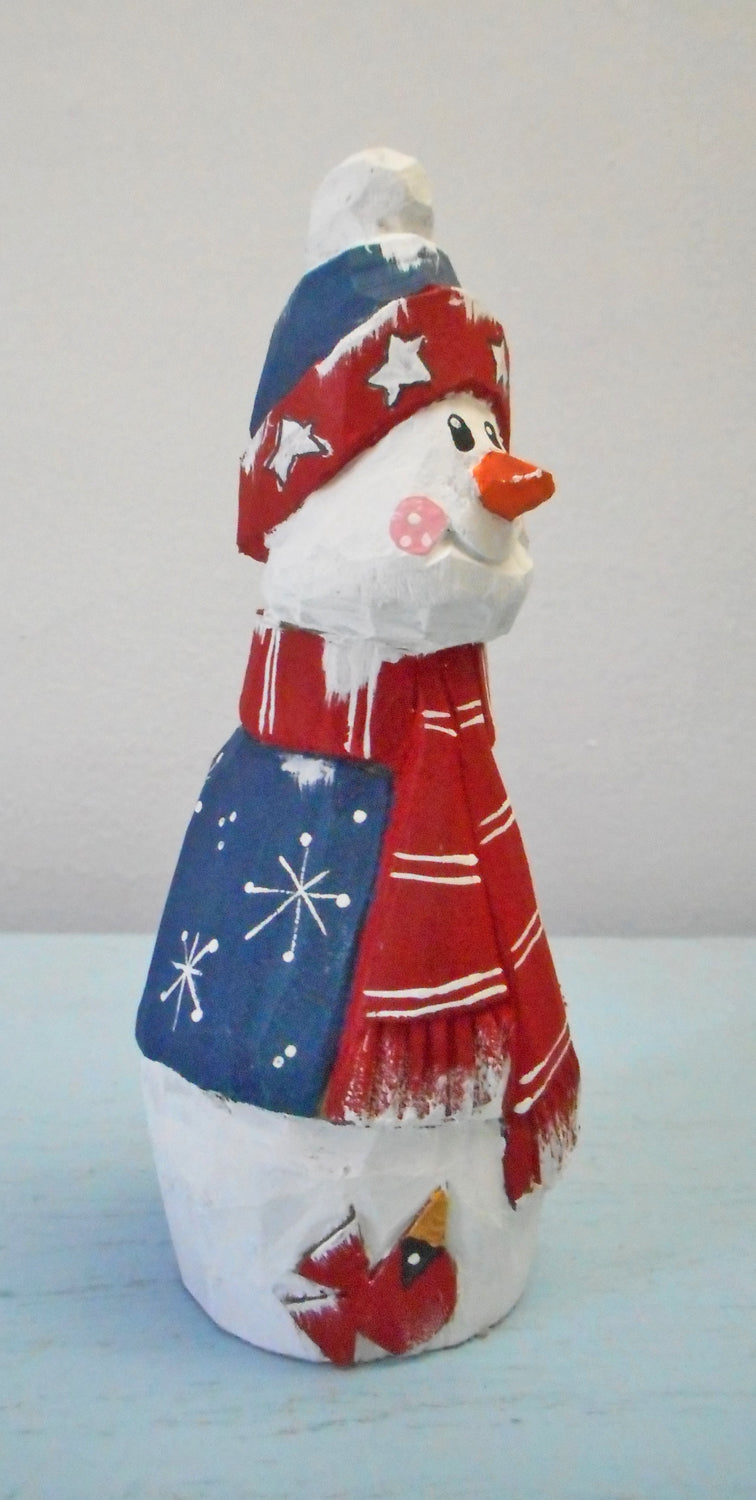 Wooden Folk Art Patriotic Snowman Decoration