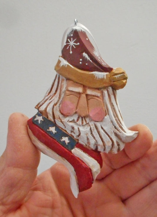 Wooden Patriotic Santa Claus Face Ornament