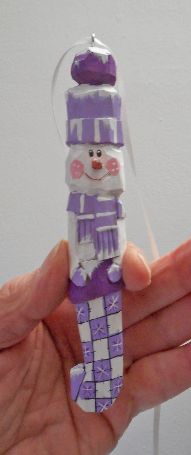 Wooden Snowman Ornament with Christmas stocking