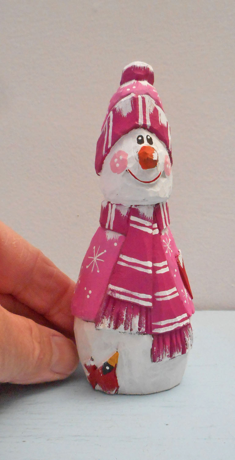 Wooden Snowman with heart and Cardinal decoration