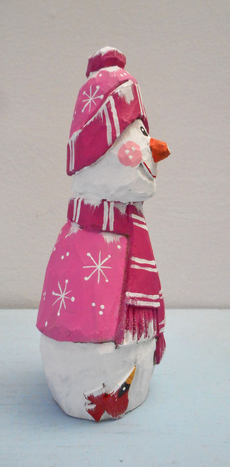 Wooden Snowman with heart and Cardinal decoration