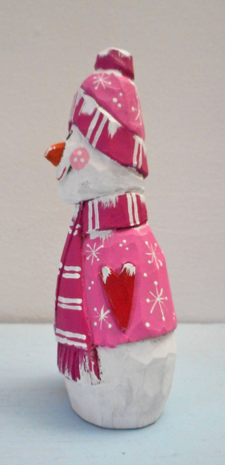 Wooden Snowman with heart and Cardinal decoration