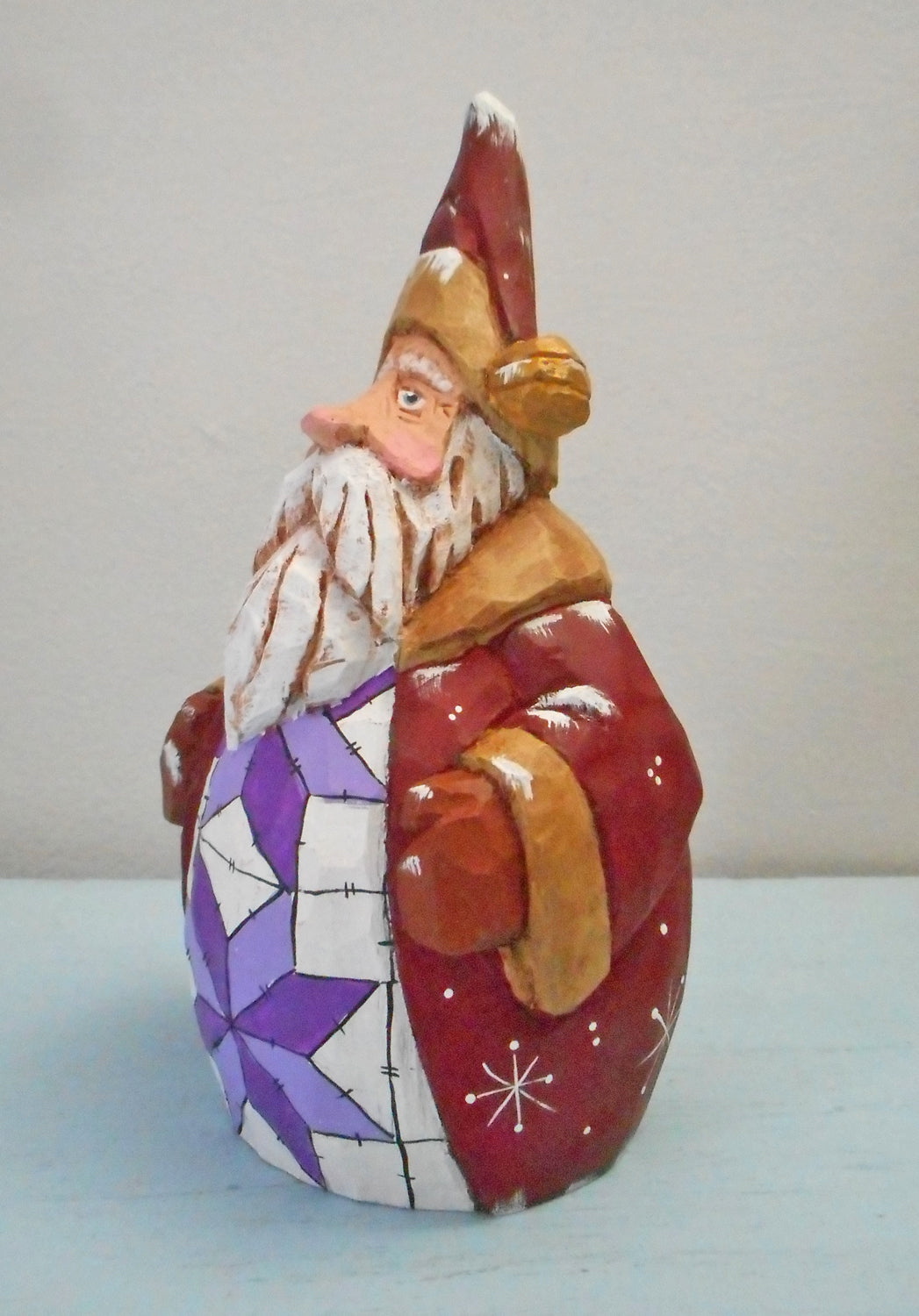 Chubby Quilt Santa Claus woodcarving
