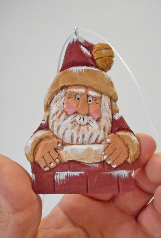 Wooden Folk Art Santa Christmas Ornament