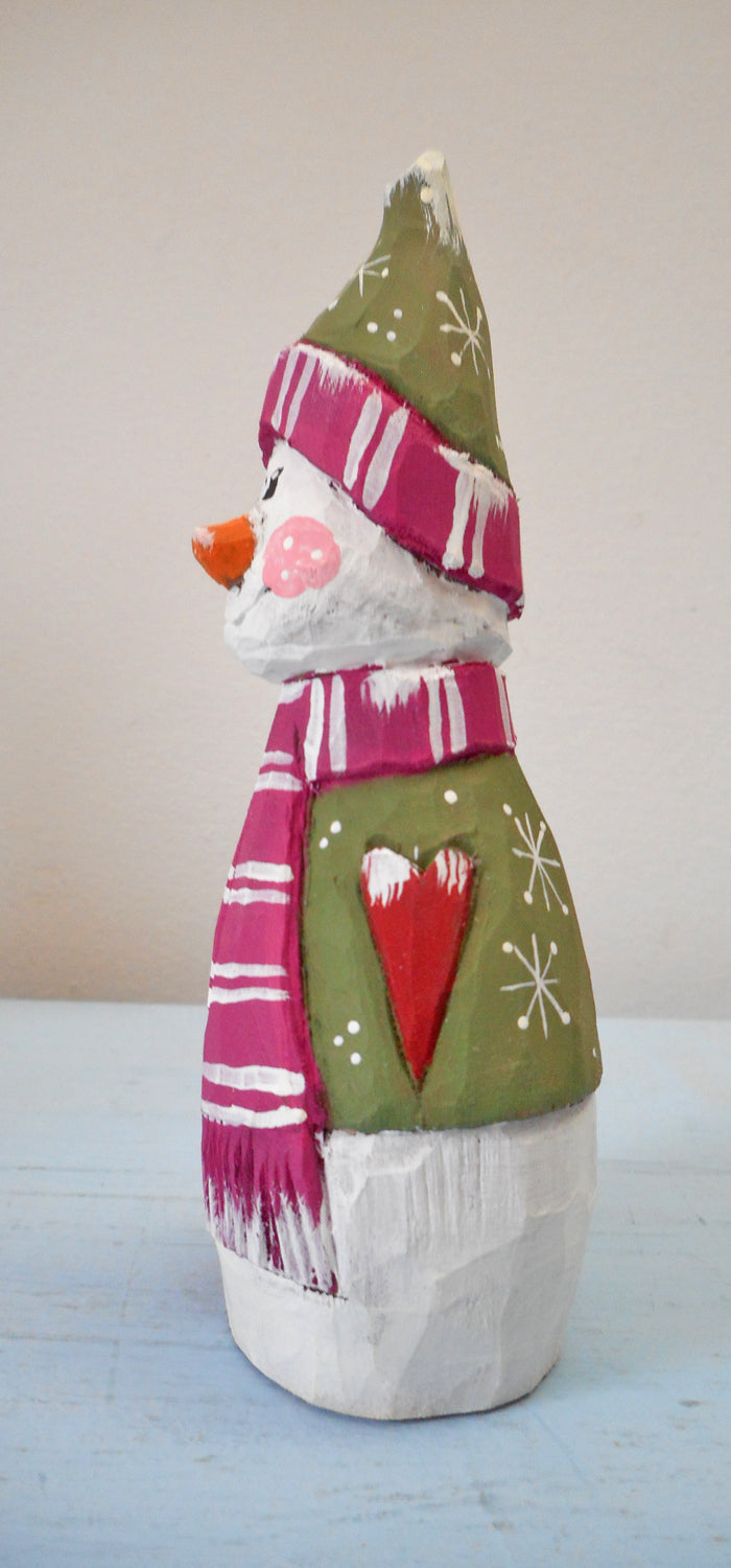 Wooden Snowman with heart decoration