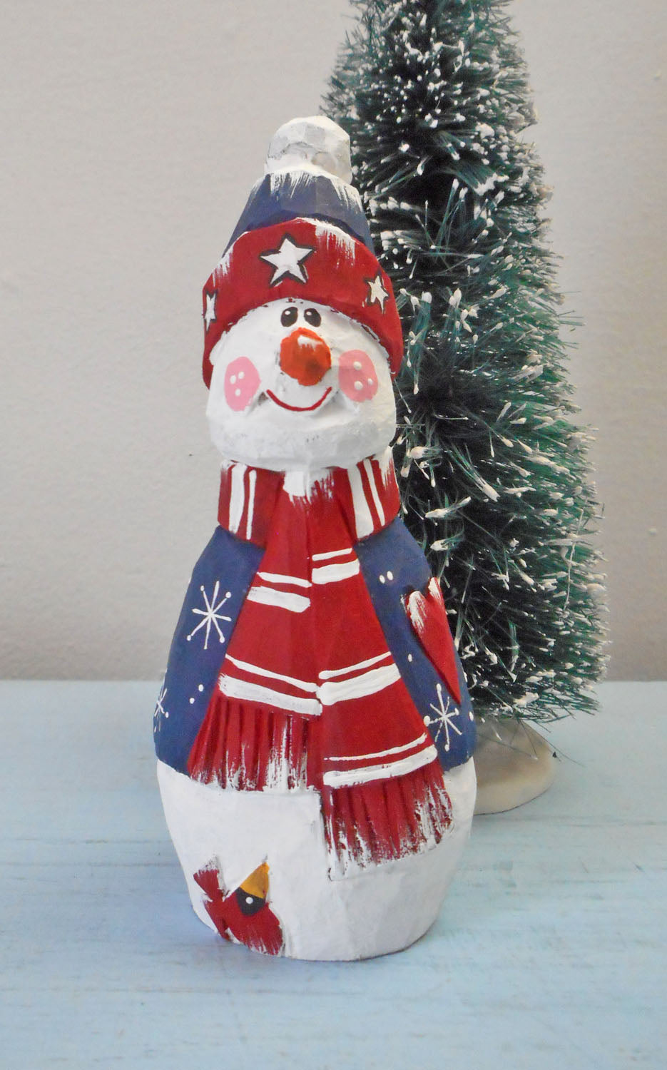 Wooden Folk Art Patriotic Snowman Decoration