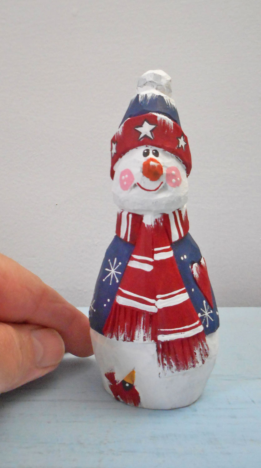 Wooden Folk Art Patriotic Snowman Decoration