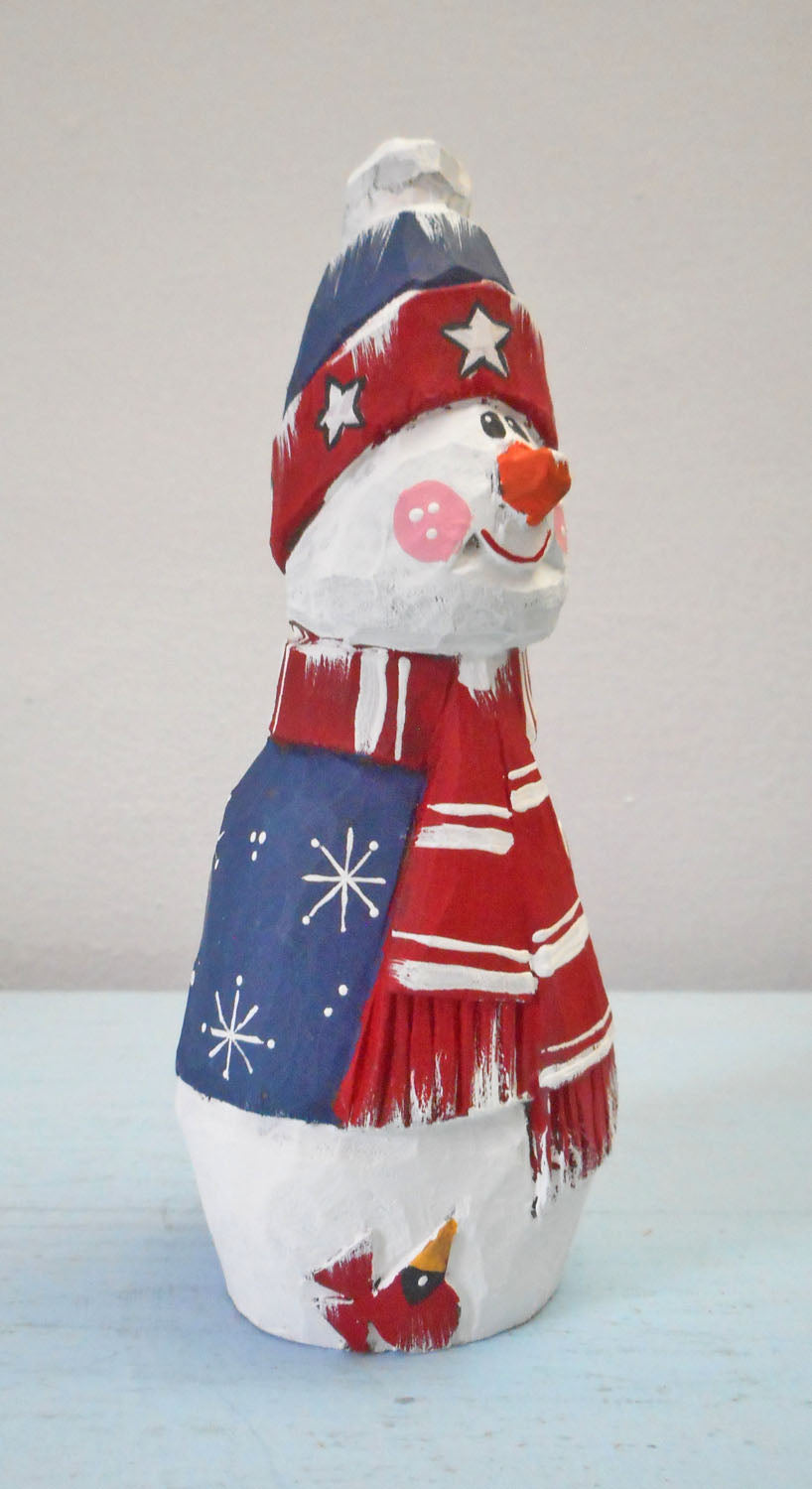 Wooden Folk Art Patriotic Snowman Decoration