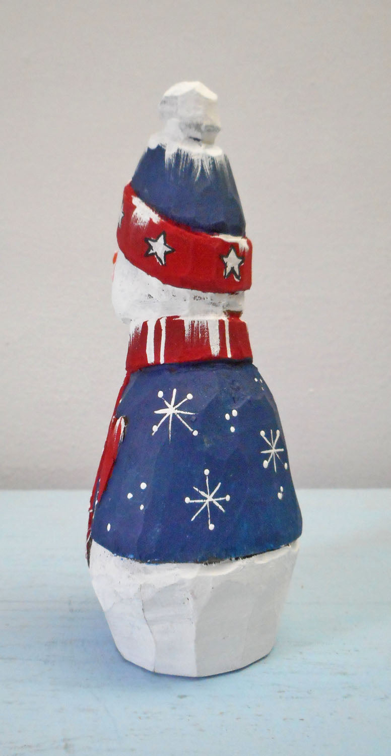 Wooden Folk Art Patriotic Snowman Decoration